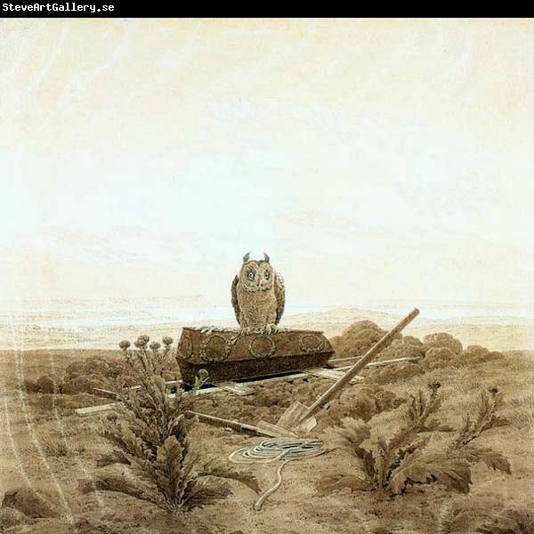 Caspar David Friedrich Landscape with Grave, Coffin and Owl